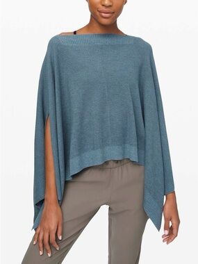 Lululemon Forward Flow Cape Poncho Wrap Blue Tencel & Cashmere Knit